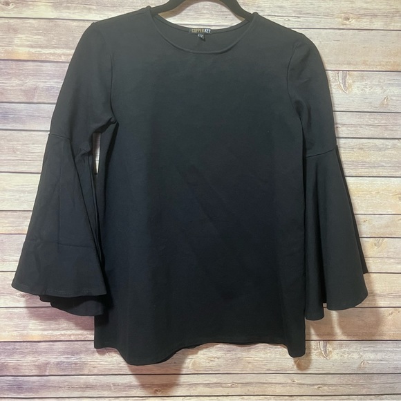 ⭐️ Vintage Copper Key Bell Fan Sleeved Top Size Medium Black Stretch D3 - Picture 4 of 7